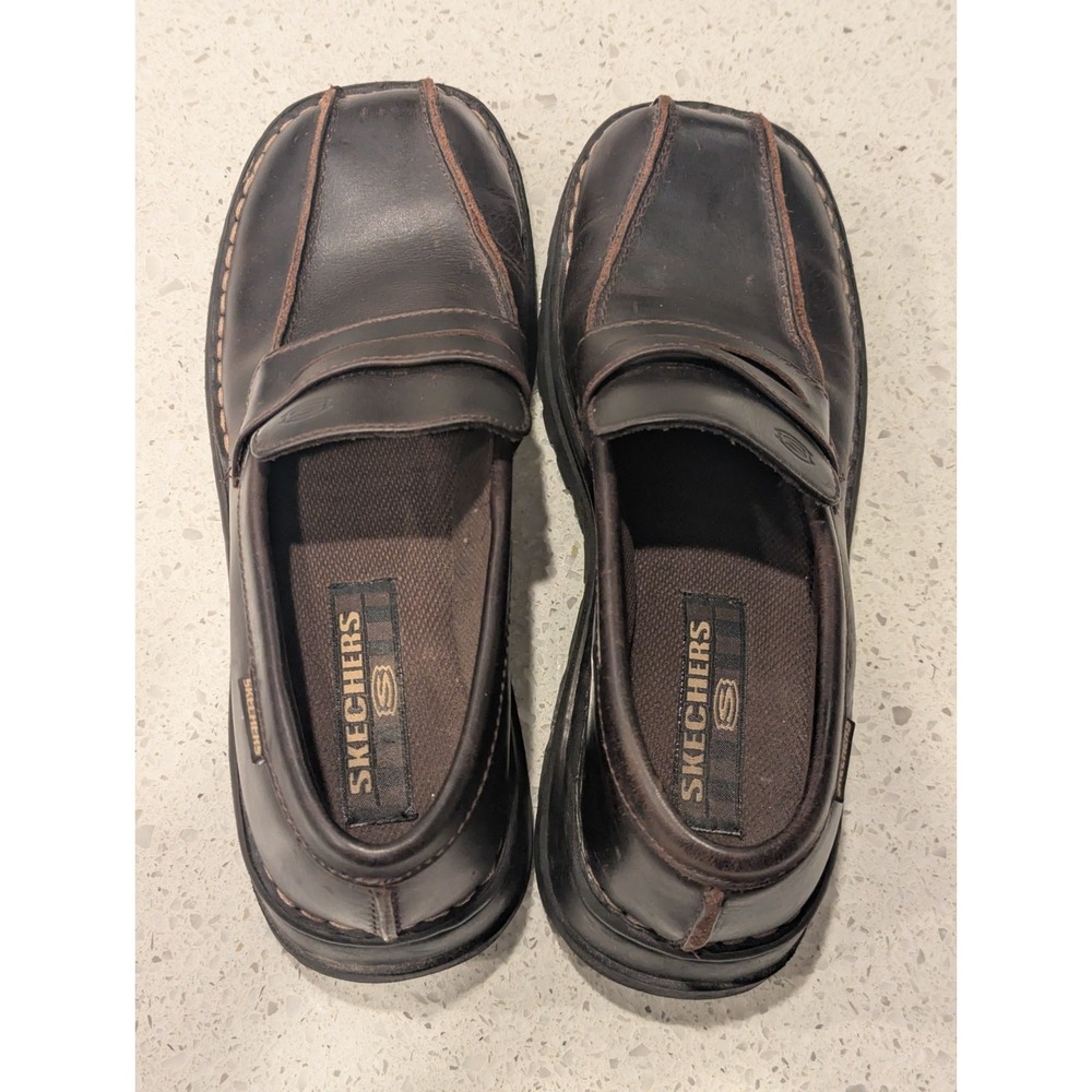 Vintage Skechers Y2K Grunge Brown Leather Chunky Oxford Loafers Women's 8.5 US - Picture 4 of 10